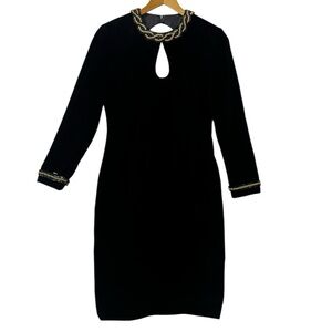 Vintage 1980s AJ Bari Black Velvet Beaded Sheath Cocktail Dress Petite Small